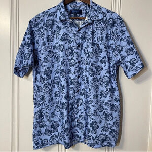 Haspel Clio Light Blue Tonal Floral Button Down Short Sleeve Shirt‎ New Orleans